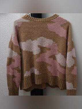 Pink, Camel & Cream Patterned Crewneck Sweater